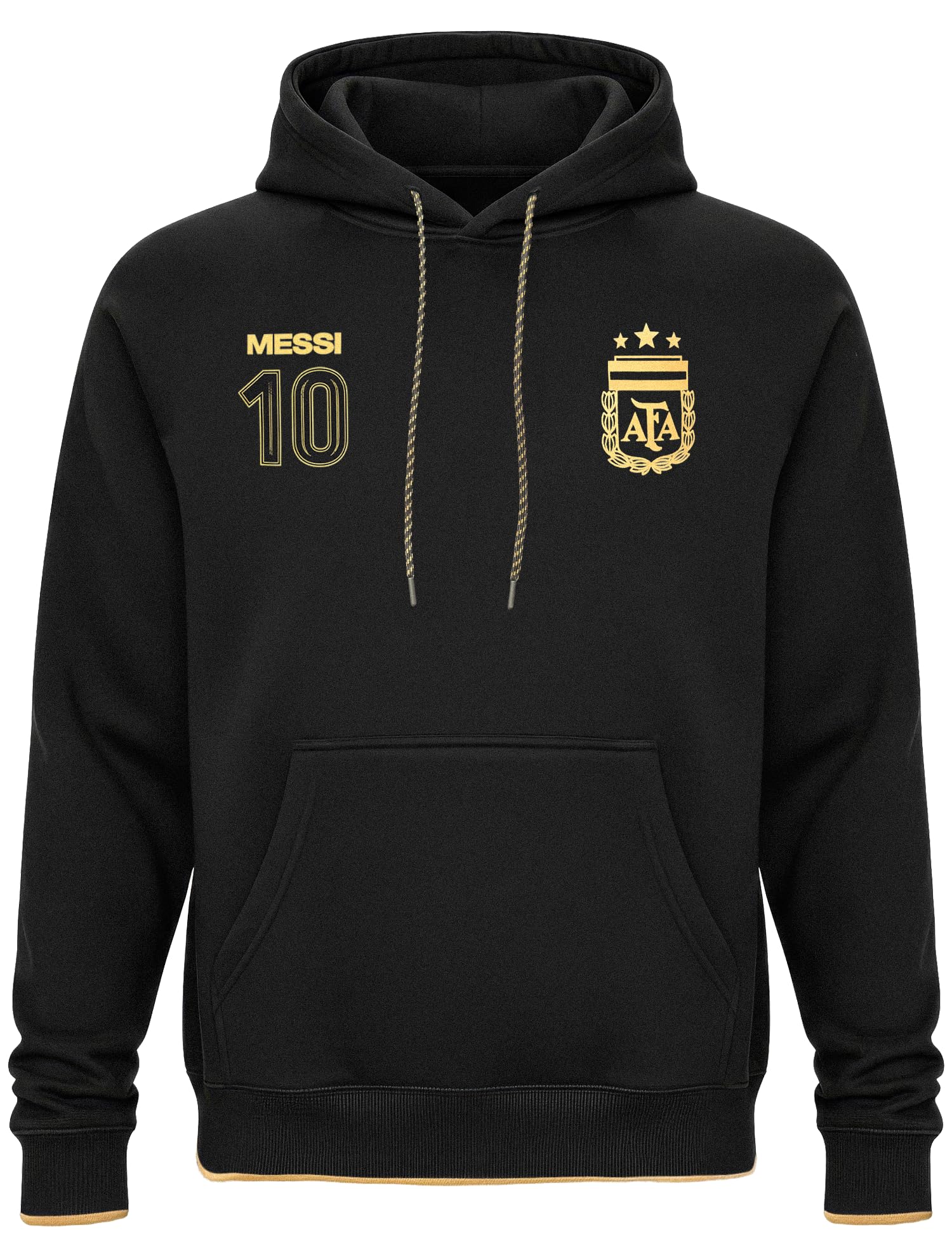 Icon Sports Lionel Messi 10 Argentinien AFA Kapuzenpullover, Erwachsenengrößen, Schwarz / Gold