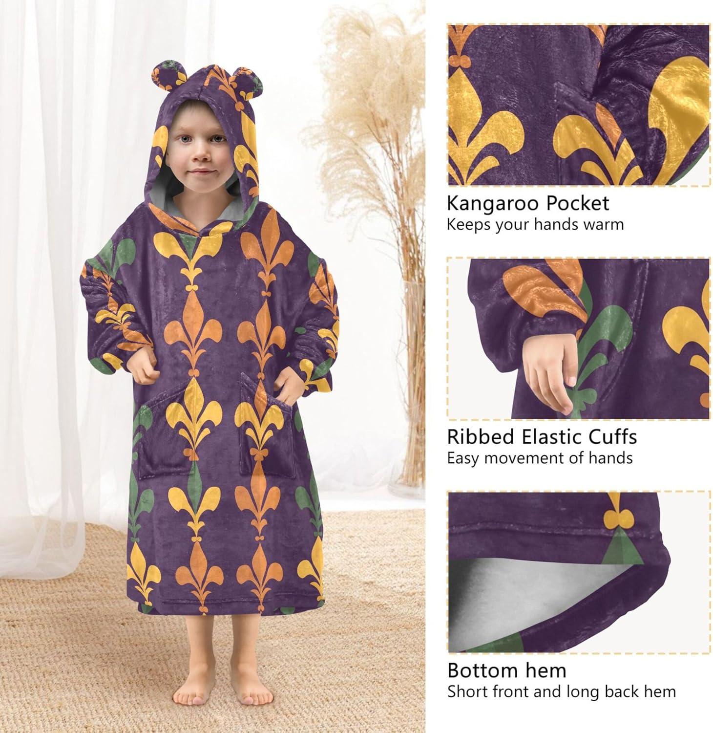 Brazil Mardi Gras Carnival Party Kids Wearable Blanket Hoodie and Sleeves for Toddlers, Cute Hoodies Girls B0403630
