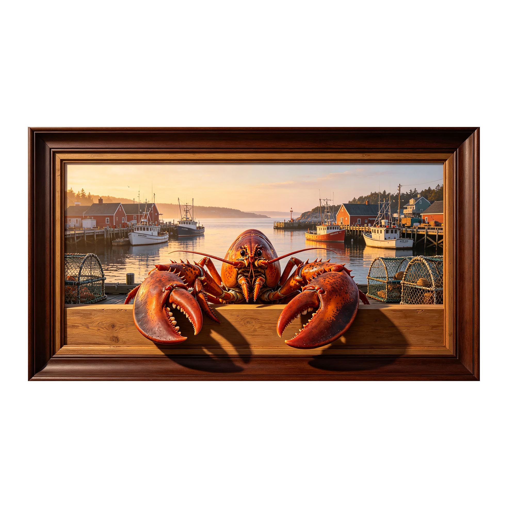 Yzpallescene 3D Framed Wall Art 50cm×100cm Lobster Coastal Seascape Trompe L'oeil Panoramic Large Size SelfAdhesive Removable Wall Decor Prints Artwork for Living Room Bedroom Office