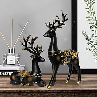 XtoreCreative Resin Golden and Black Reindeer Sculptures | Beautiful Home Decor | Lifts up Energy of Your Room (Pack of 2, Black)