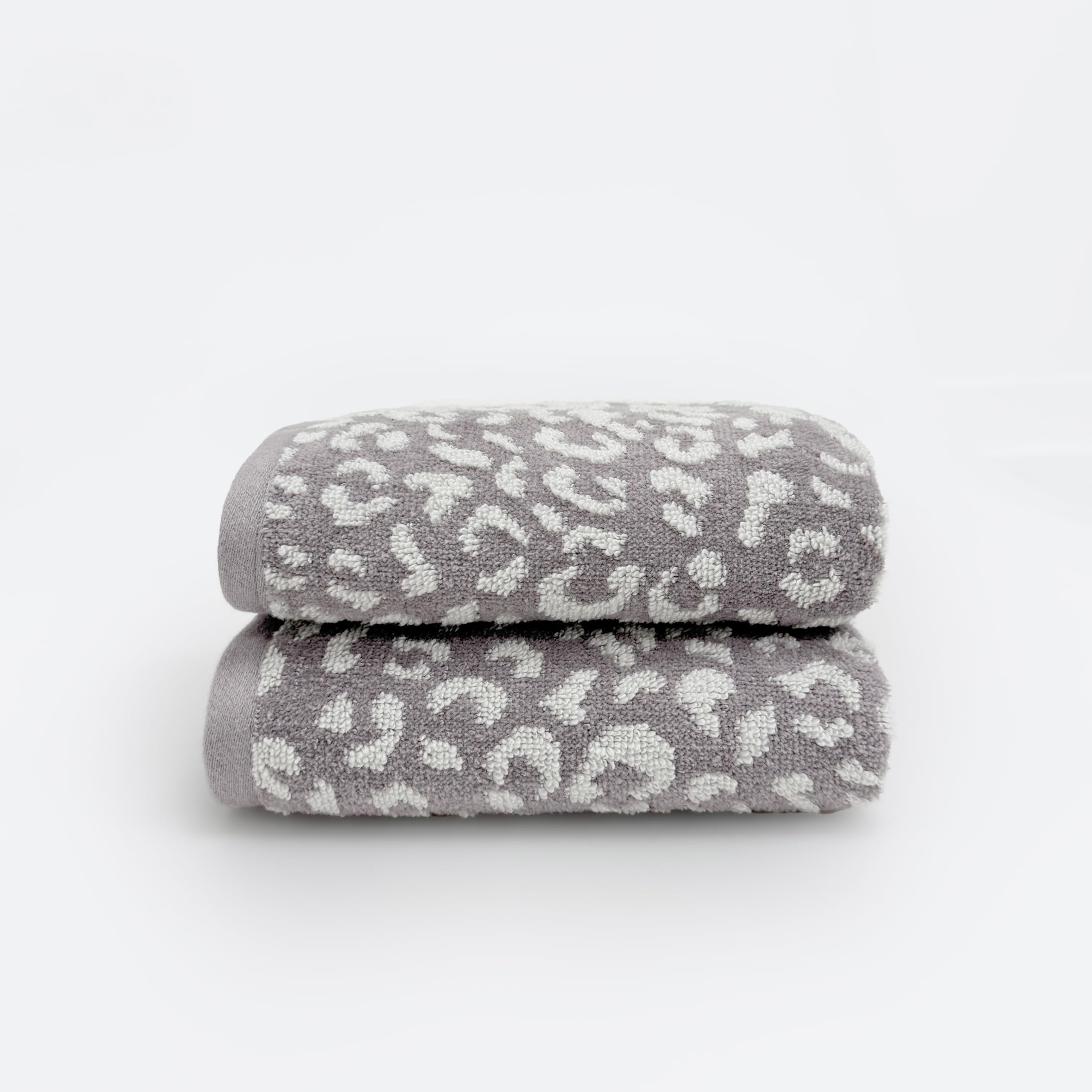 Allure Bath Fashions Luxury Zero Twist Pack of 2 Leopard Print Hand Towels 50 x 85cm in Grey/White – 100% Cotton, Super Soft, Absorbent & Quick Dry, Plush 500GSM Bathroom Towels with Hanging Loop