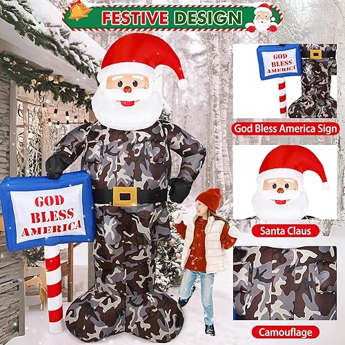 Miniatura 3 de Decoración inflable de Navidad al aire libre, 7 pies, gigante, camuflaje, Papá Noel, decoraciones de Navidad, regalo de soldado del ejército, luces