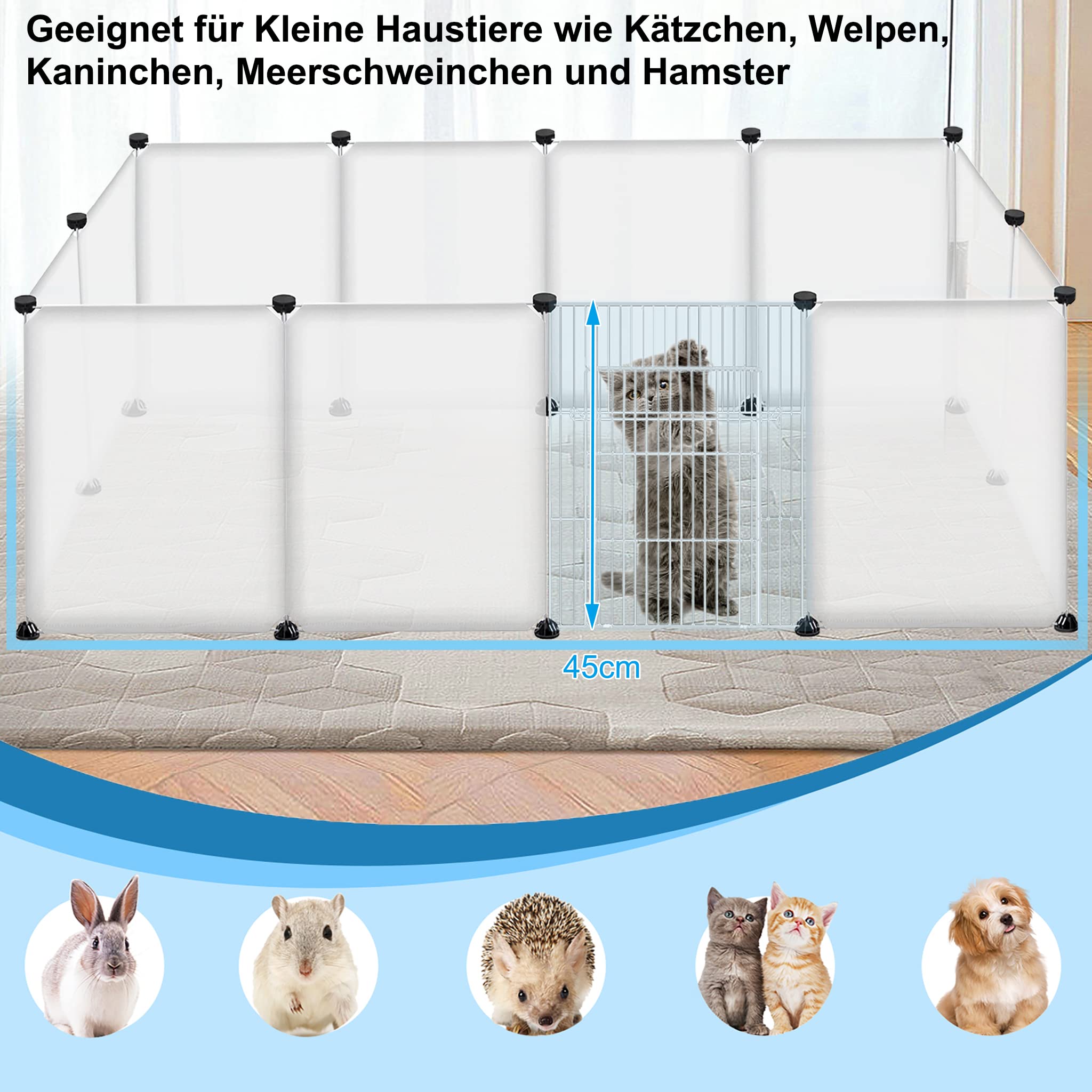 UISEBRT Vrije uitloop voor konijnen, cavia's, kooien, omheining, puppyuitloop, ren voor kleine dieren, vrijloophok, 145 x 75 x 48 cm
