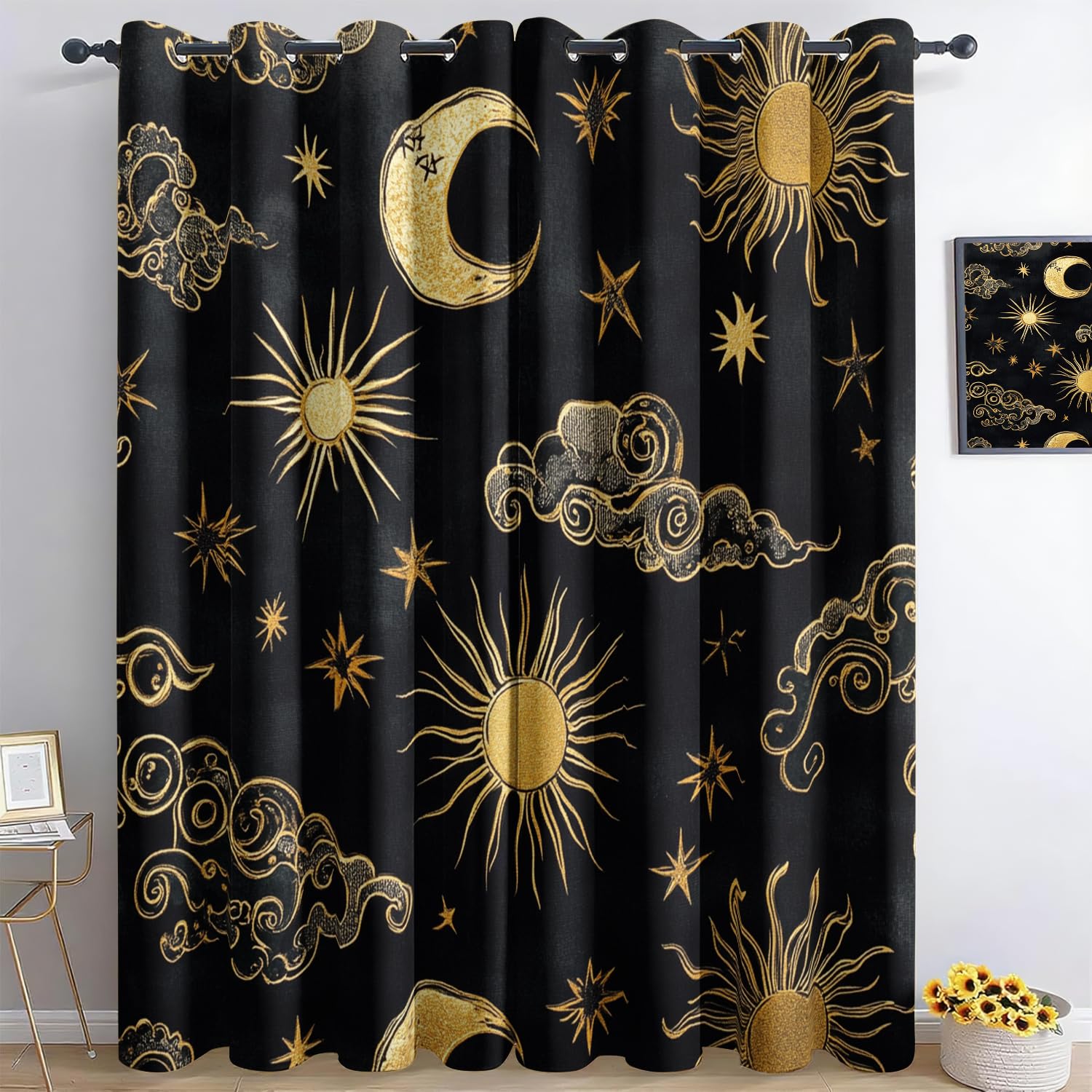 Générique Licorne Étoilée 3D Imprimé Oeillets Opaque Thermiques Rideau Fenetre Anti Bruit Décoration 280X245Cm pour Salon Cuisine Bébé Rideau Occultant 2 Pièces pour Chambre d'enfant