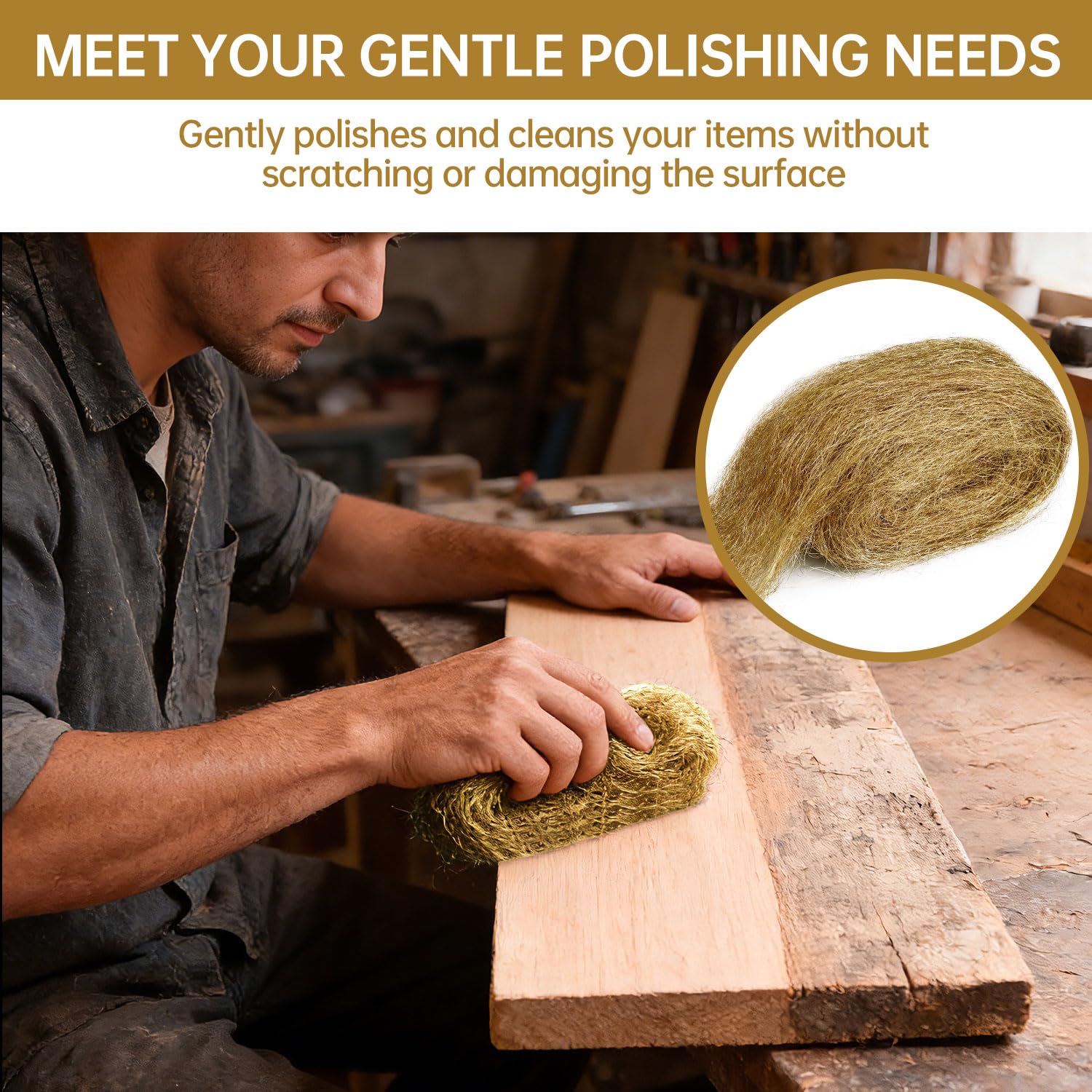 Brass Wool Pads, Soft Copper Wool and Soft Reusable Bronze Pads for Polish, Smooth, Stand Strip Wood