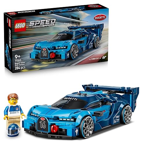 LEGO Speed Champions Bugatti Vision GT Hyper Sports Car Toy - Model Kit w/a Collectible Driver Minifigure - Gaming Gift Idea for 9+ Year Old Boys & Motorsport Fans - 77253