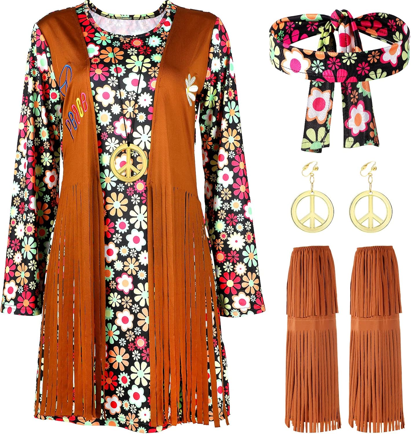 SATINIOR 70s 60s Hippie Costume Set 70s Outfits Accessories for Carnival Party Halloween Women Disco Dress - Image 4