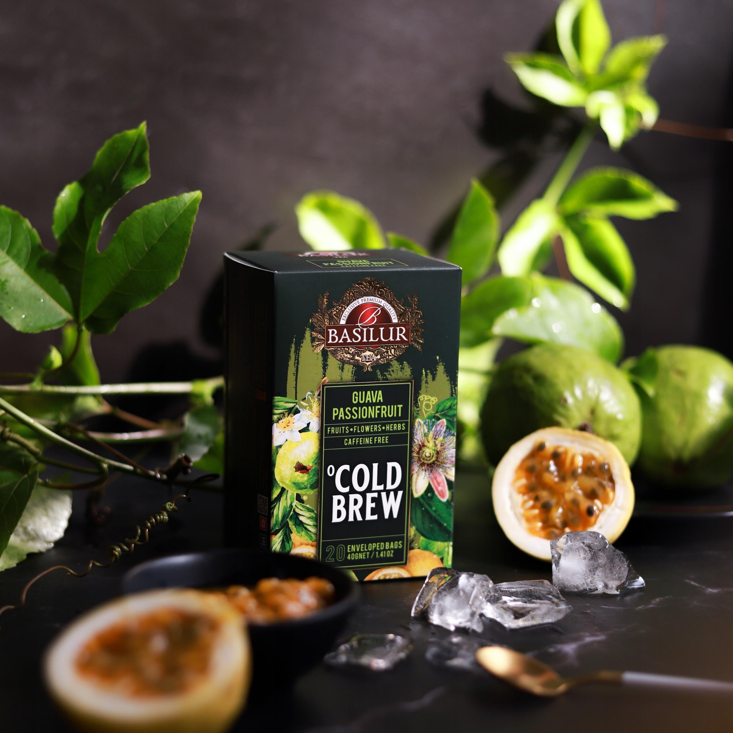 BASILUR Cold Brew - Té descafeinado de frutas con sabor a fruta de la pasión y cítricos, té frío en bolsitas 20 x 2 g (1)