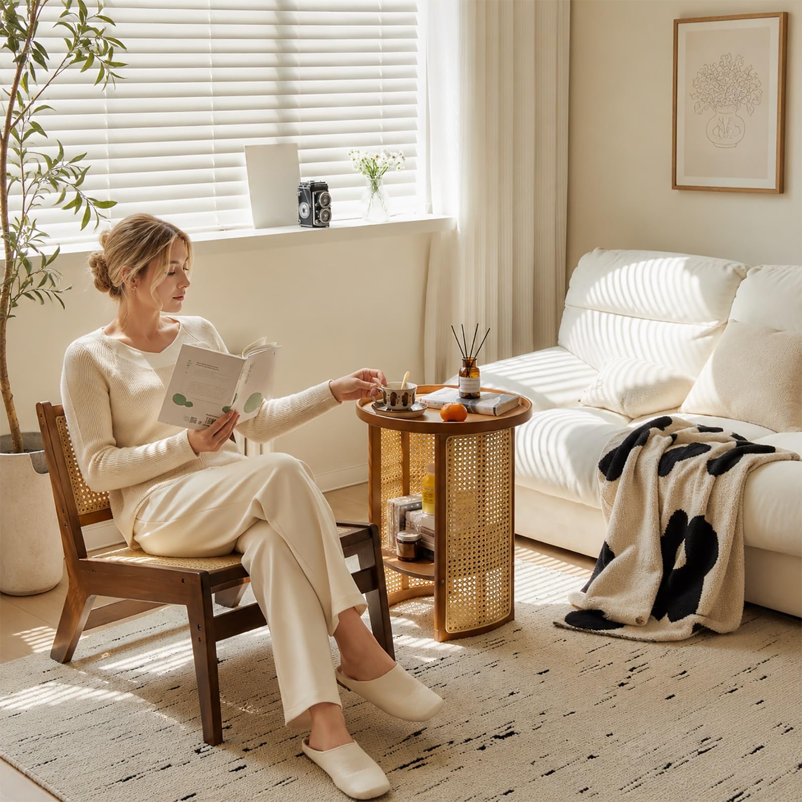 Comodino moderno in rattan, comodino moderno con contenitore, facile da montare per piccoli spazi, perfetto per l'uso in camera da letto