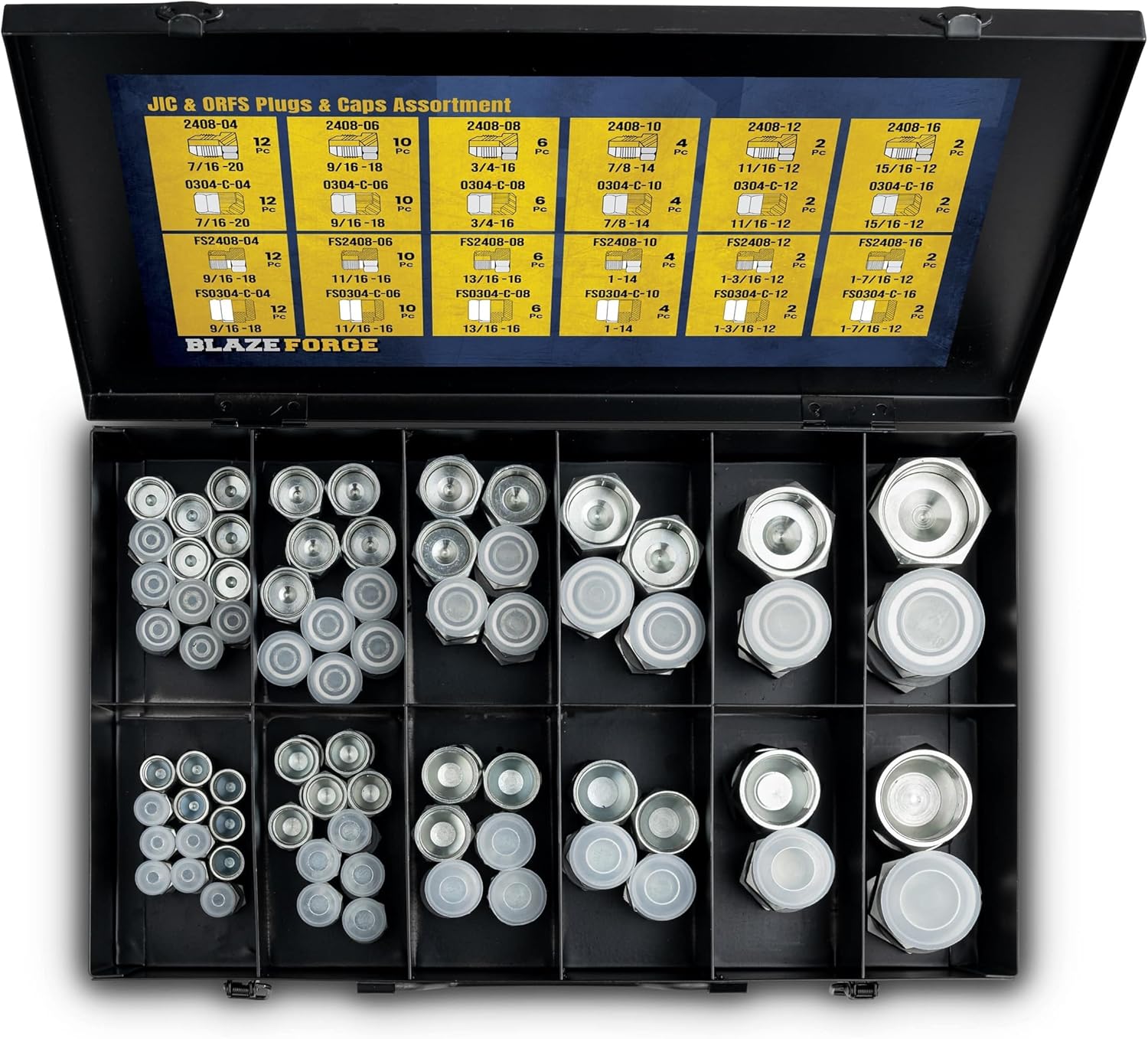 144 Pcs JIC & ORFS Cap and Plug Kit – Hydraulic Line Caps and Plugs Fitting Set, AN Flare & O Ring Seal Flat Face Adapters for Industrial Equipment, Hose & Tube Maintenance - Dash Sizes 4 6 8 10 12 16