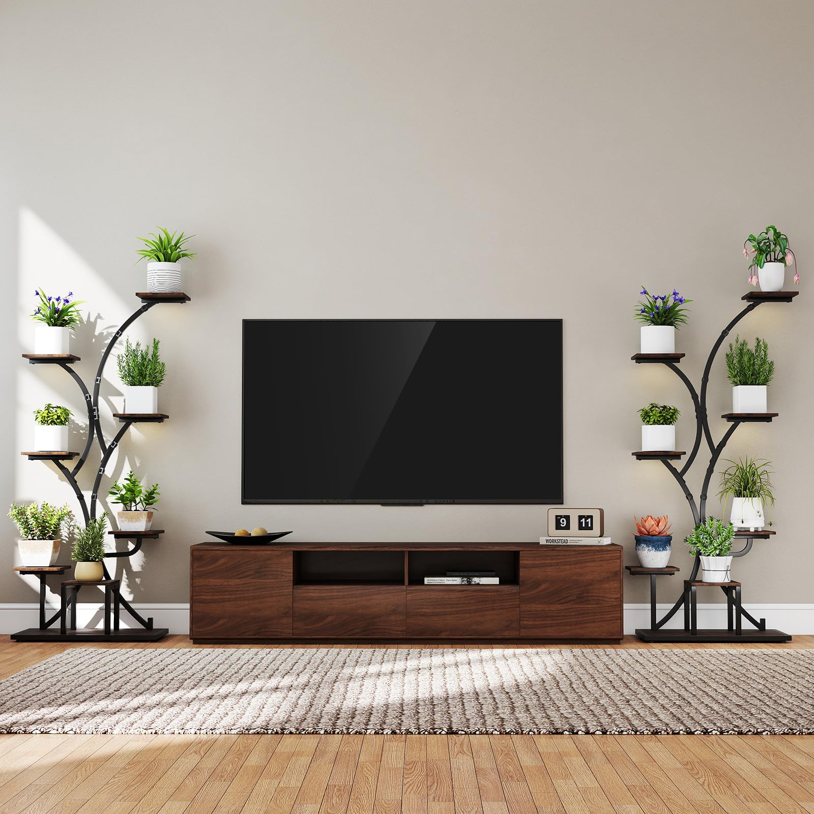 COSTWAY Soporte para Plantas de Interior con Luces de Cultivo, Estante para Plantas de Esquina de 8 Niveles, Soporte para Macetaa para Múltiples Plantas para Sala de Estar Balcón, 67 x 30 x 146 cm (1)