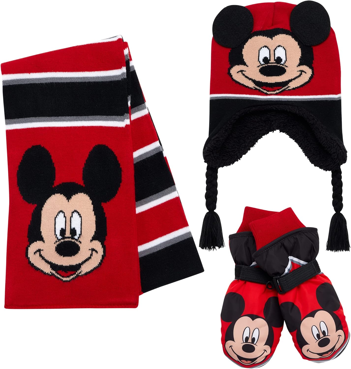 Disney Boys' Mickey Mouse Winter Hat Set - 3 Piece Beanie, Gloves or Mittens, and Scarf Set (2-7)