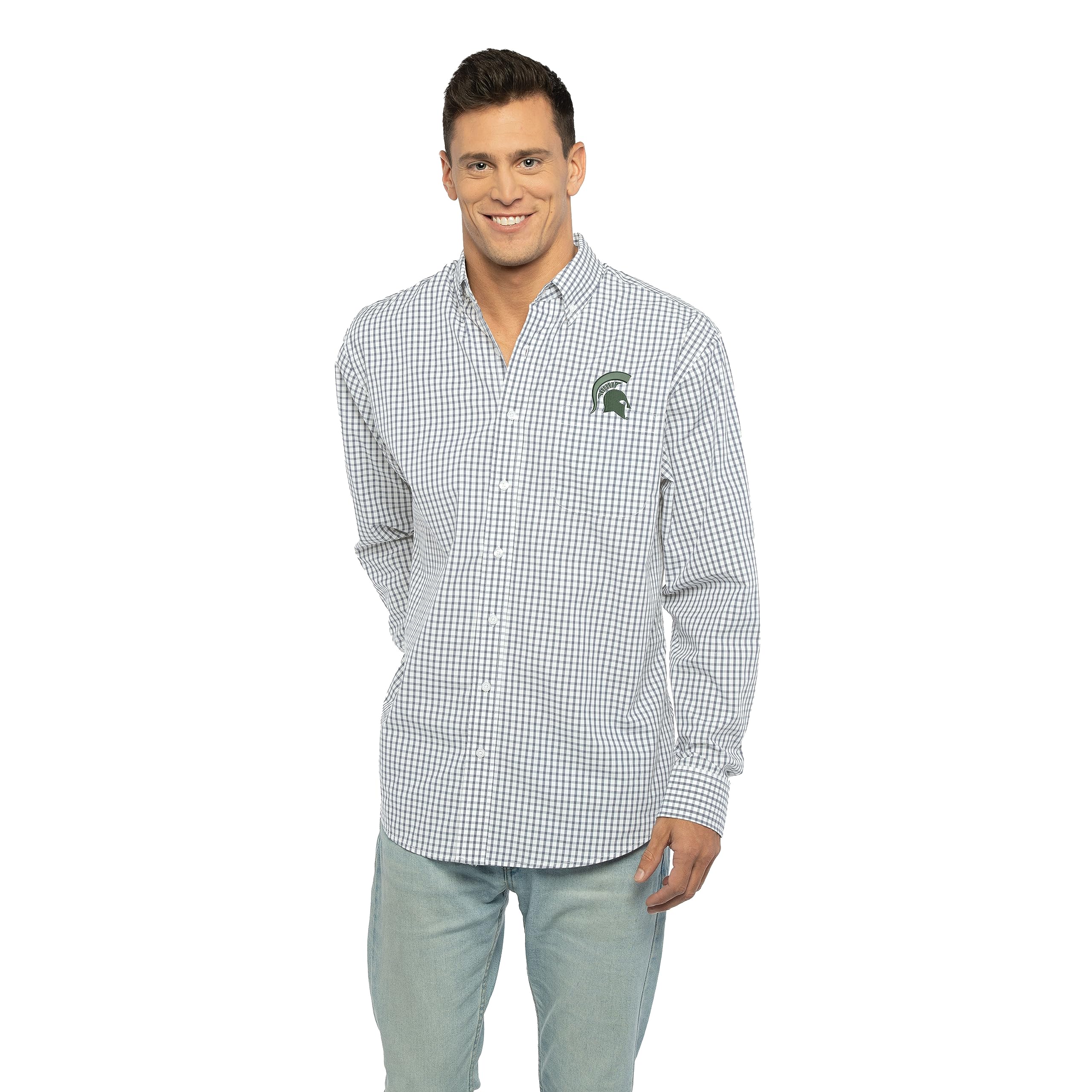 Vantage ApparelMen's Collegiate Easy-Care Long Sleeve Gingham Check Button Down Shirt