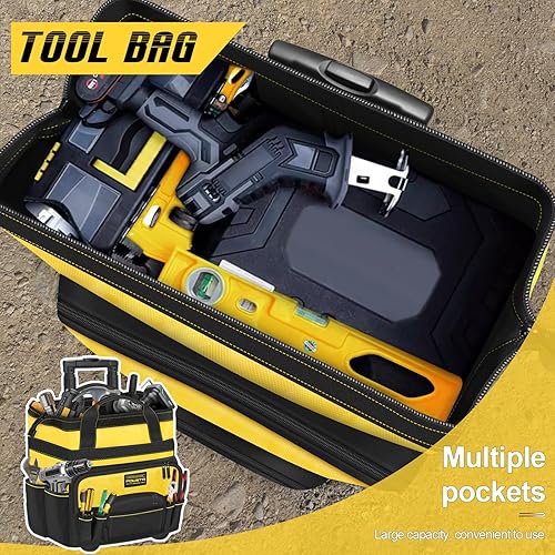 Miniatura 7 de Bolsa de herramientas con ruedas de 18 pulgadas con ruedas, bolsa de herramientas con ruedas de 15 bolsillos, mango retráctil y base estable, bolsas
