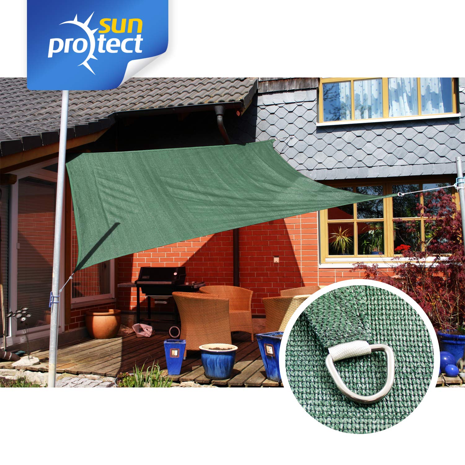 sunprotect 83265 Professional Sonnensegel, 3,6 x 3,6 m, Quadrat, Wind- & wasserdurchlässig, grün