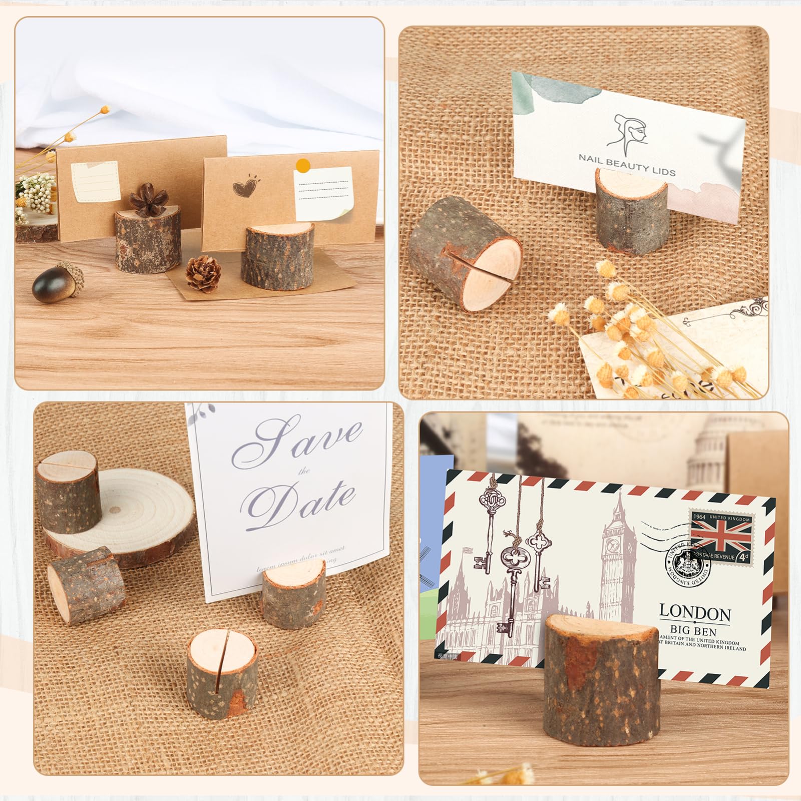 Set Di 20 Portabiglietti Da Visita In Legno Con 20 Cartoncini Kraft - Ideale Per Matrimoni, Segnaposto E Decorazioni - 5
