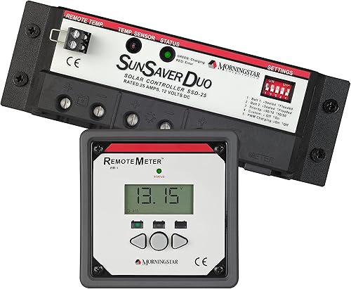 Morningstar SunSaver Duo 25A PWM Controlador de carga solar (SSD-25RM) - Regulador de panel solar para dos baterías de 12 V, ajustes de carga