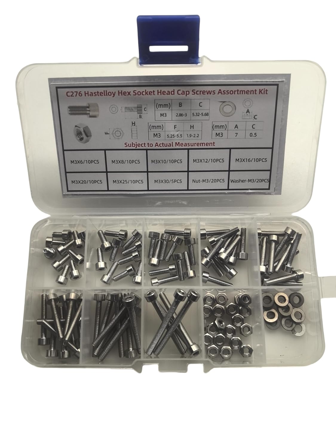 Hastelloy C276 Hex Socket Head Cap Bolts Screw Kit M3 Multiple Lengths 6-30mm 95pcs,High Strength Corrosion Resistant for Industrial Machinery Bicycle & Aerospace Medical