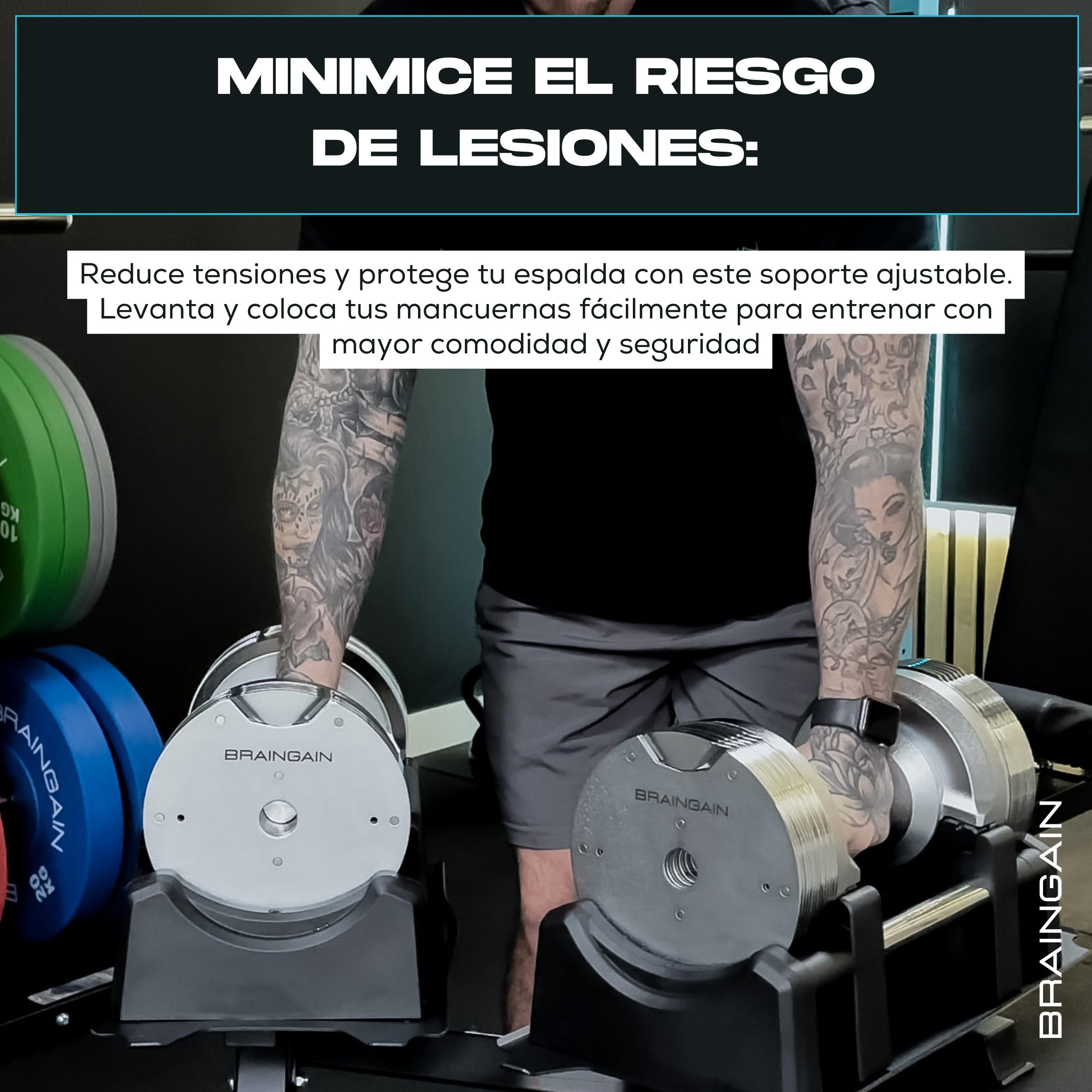 BRAINGAIN Soporte para Pesas – Rack para Mancuernas Ajustables (Compatible con mancuernas BRAINGAIN de 20 kg, 23,5 kg, 32 kg, 32,5 kg y 41,5 kg) Negro/Cromado