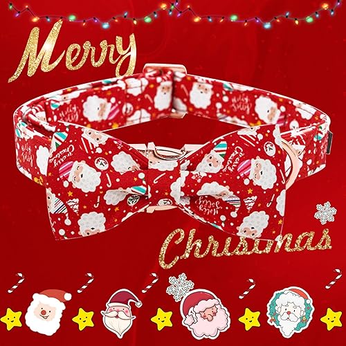 Miniatura 3 de Elegant little tail Collar de perro de Navidad, collar de Papá Noel para mascotas, collar de lazo para mascotas, duradero, ajustable, collar de