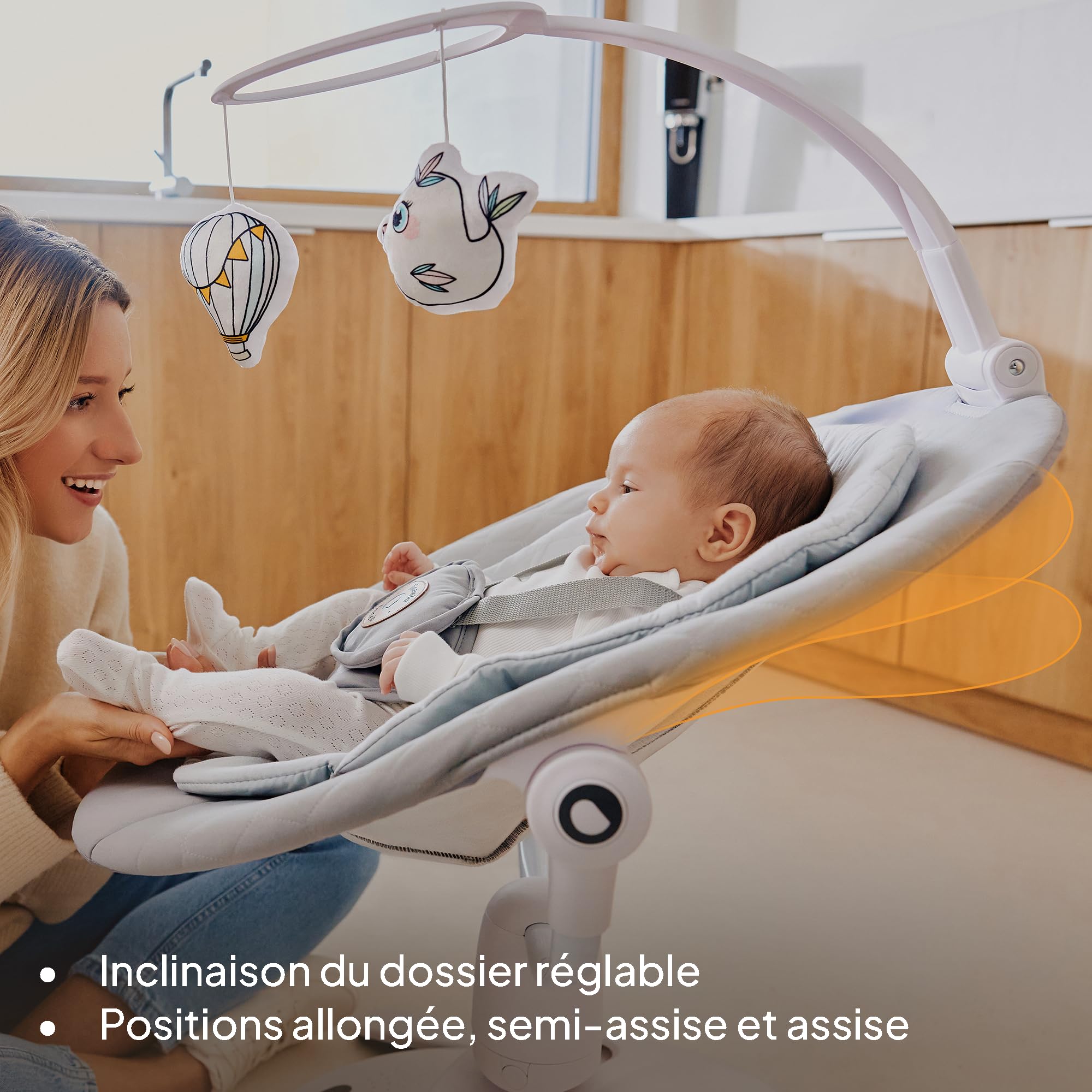 LIONELO Bella Set 2 en 1 Transat électrique nacelle 360° bébés 9 kg dossier inclinable 5 vitesses balancement ceinture sécurité antidérapante