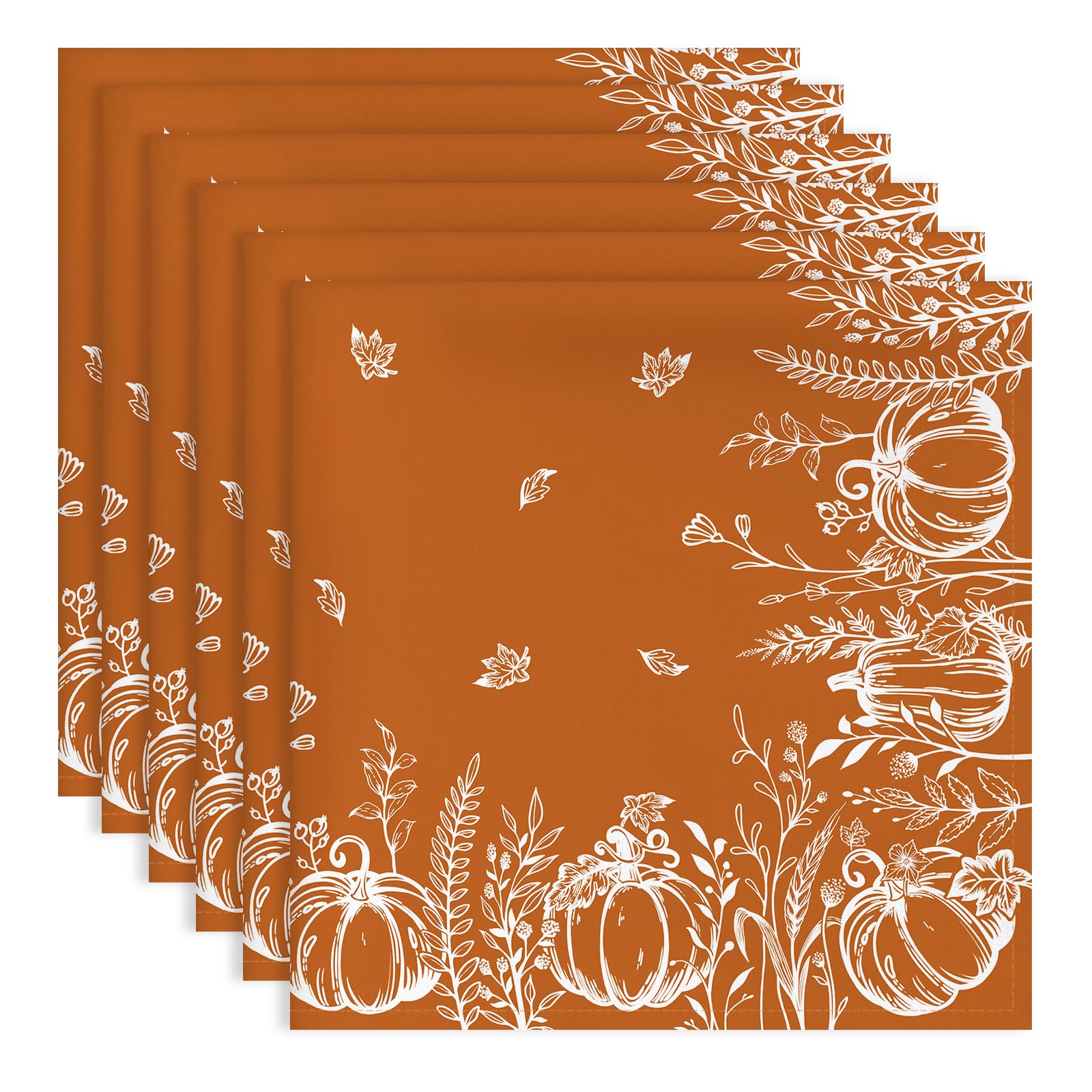 Arquiel Autumn Pumpkin Leaf Red Cotton Cloth Napkins, 18x18 Inch, Set of 6