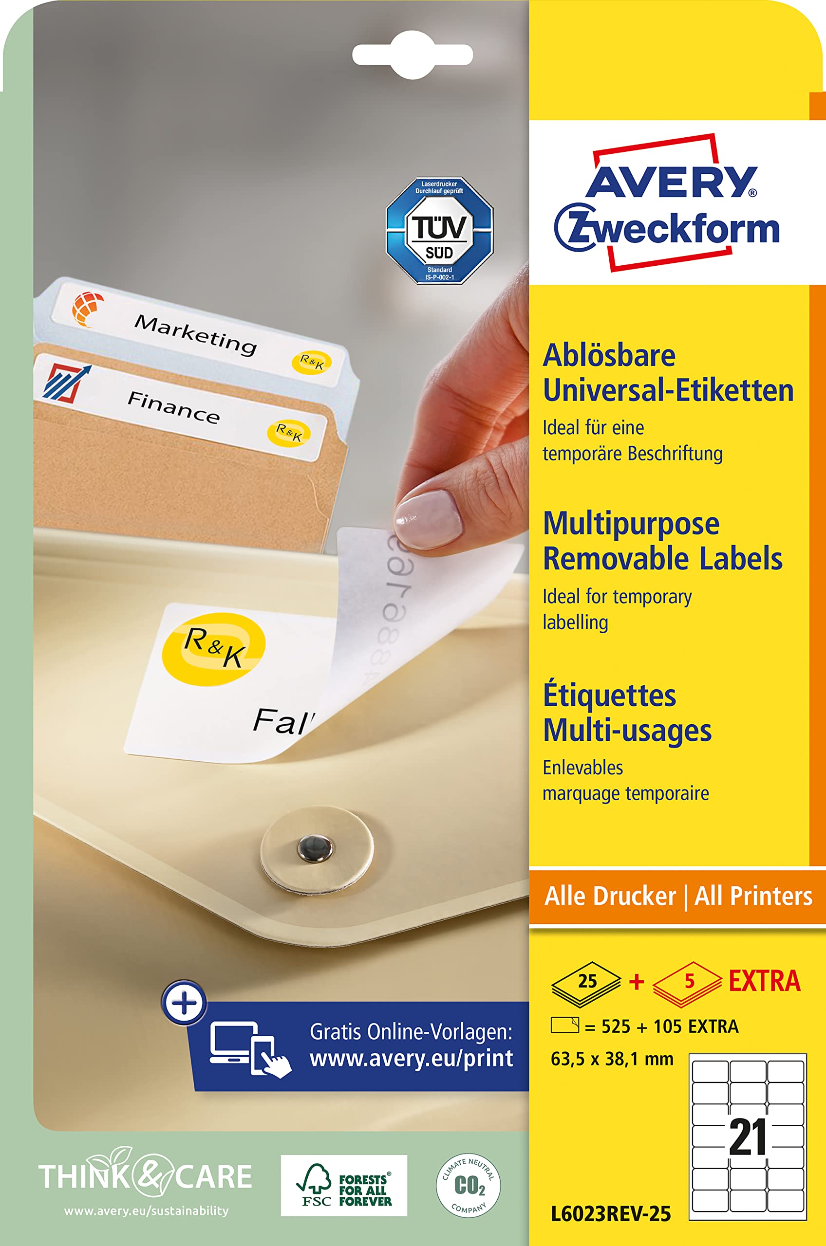 AVERY Zweckform InkJet + Laser + etykiety do kopiowania/L6023REV-25 zawartość 525 sztuk