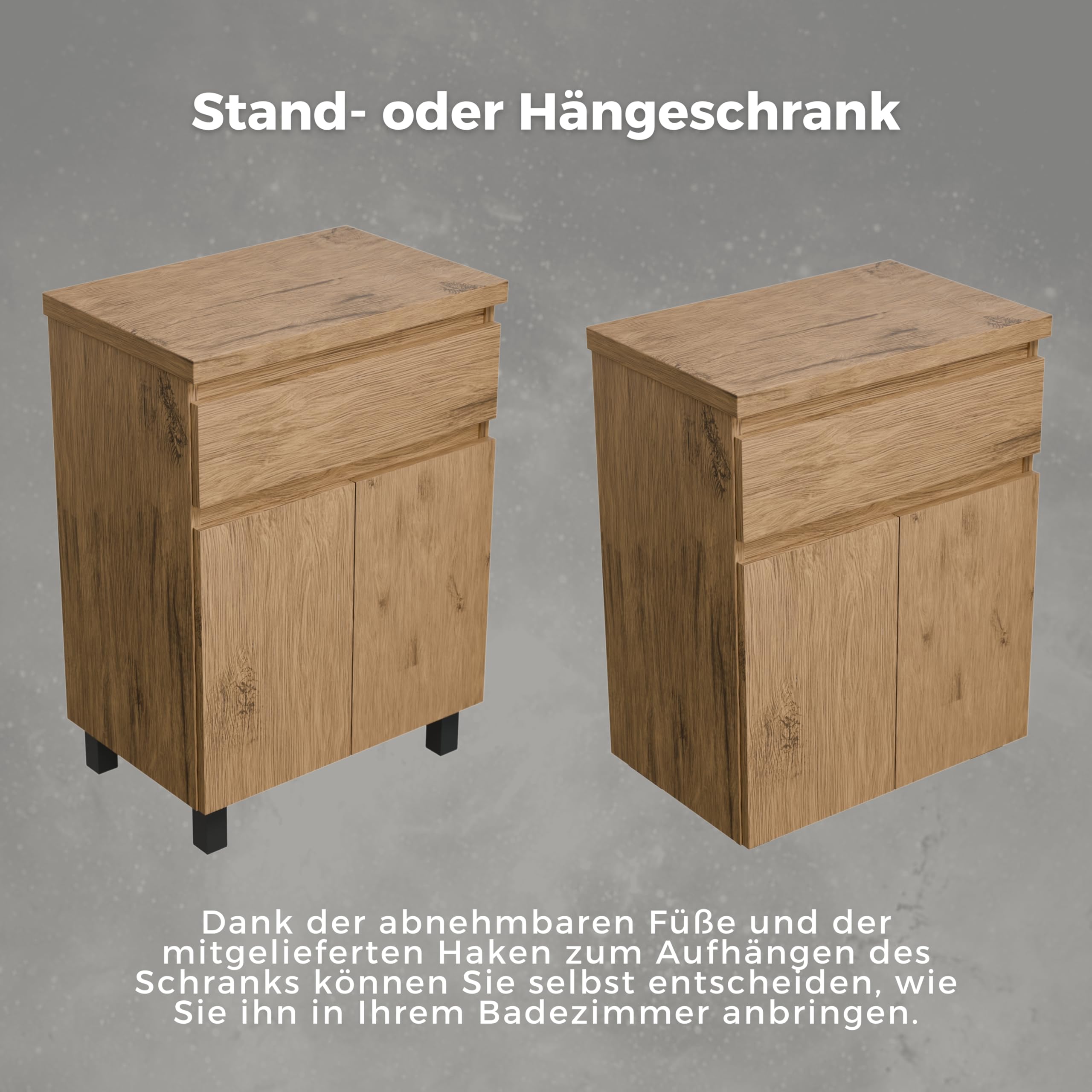 Waschbeckenunterschrank Ariza TOP 60 cm Breite, ohne Waschbecken, Unterschrank mit Schublade, Hängend oder Stehend, für Aufsatzwaschbecken - Holz/Eiche Lancelot
