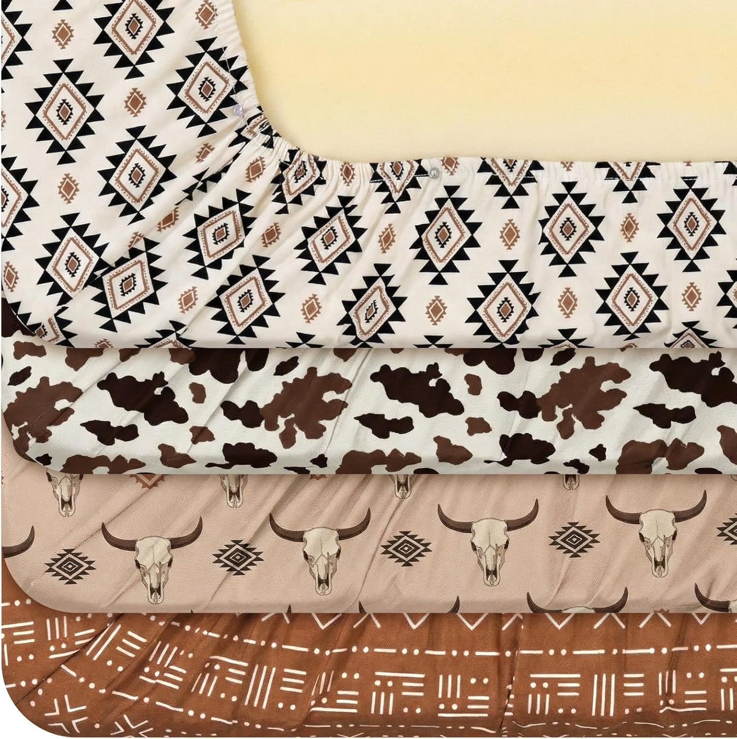 VitalCozy 4 Pcs Aztec Western Crib Sheet Set Newborn Bedding Nursery Baby Sheets for Girl Boys Baby Gifts for Standard Crib and Toddler Mattresses, 52 x 28 x 8 Inches