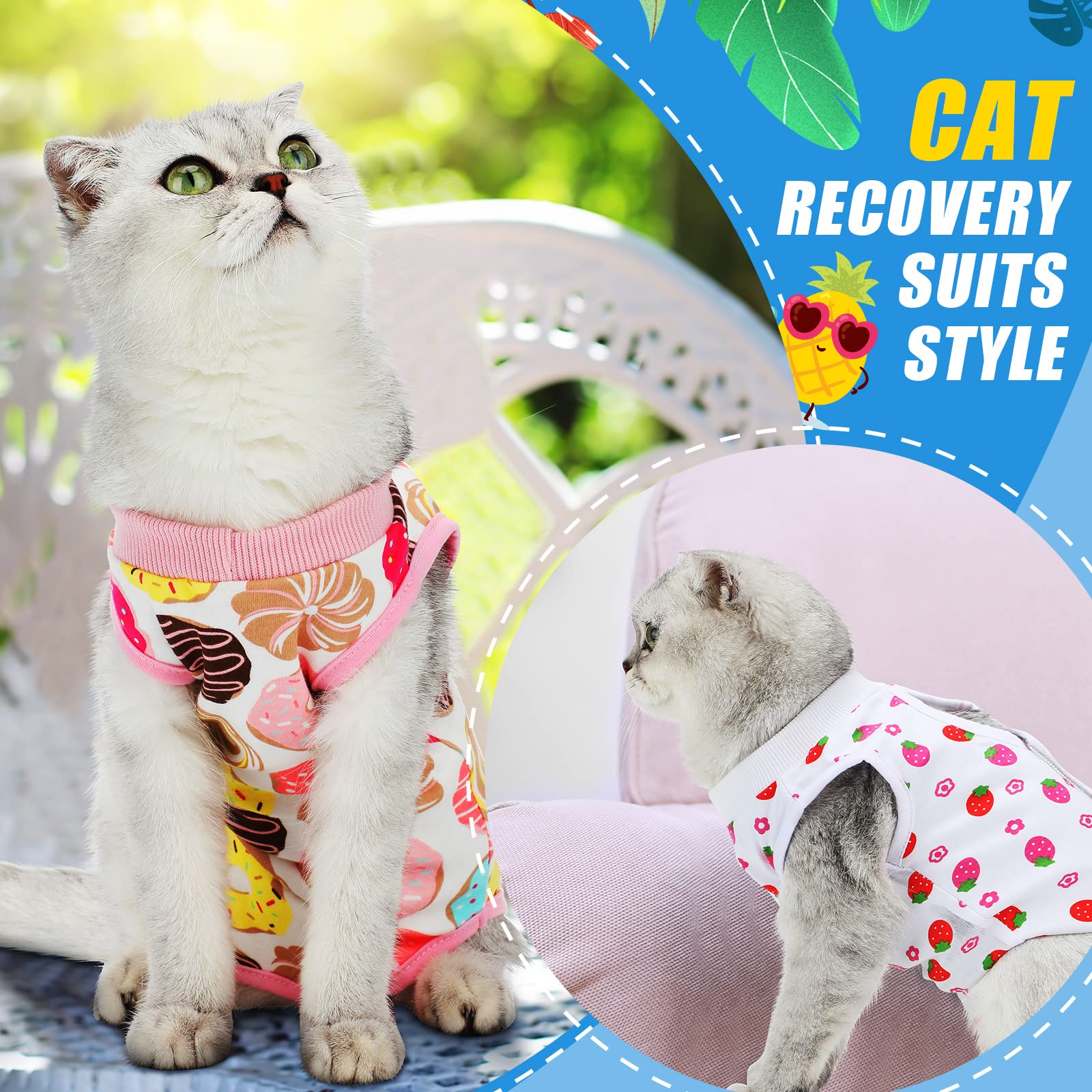 4 Tute per Gatto da Recupero Vestiti di Recupero in Cotone per Gatti Vestiti Traspiranti per Recupero di Gattini per Gatti Cucccioli Recupero Addominale Svezzamento, 4 Stili (M)