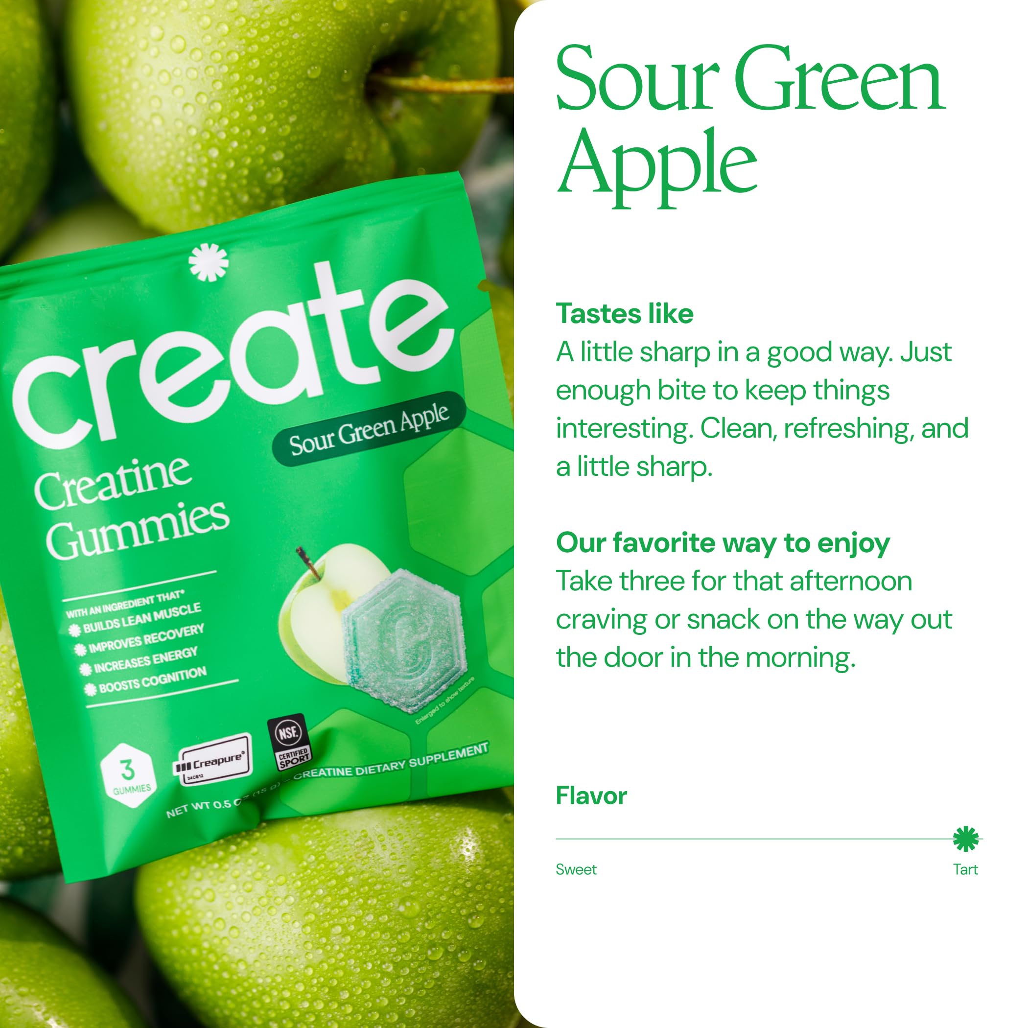 Create Creatine Monohydrate Gummies, 30 Single-Serve Packs, Sour Apple — Amazon image 2