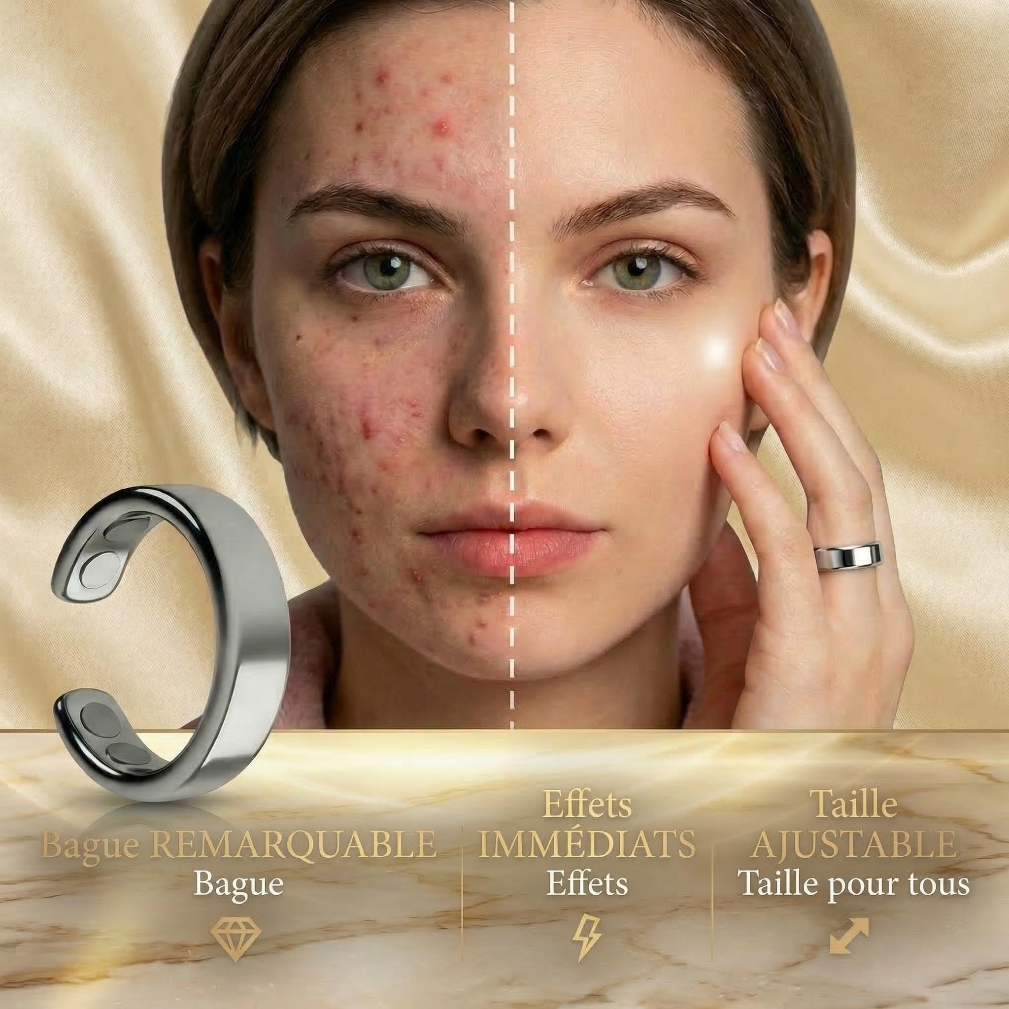 Vitalring Bague Anti Stress Magnétique Femme - Anneau d'Acupression avec 4 Aimants Néodyme pour Ménopause, Sommeil et Équilibre Hormonal au Quotidien (Black)