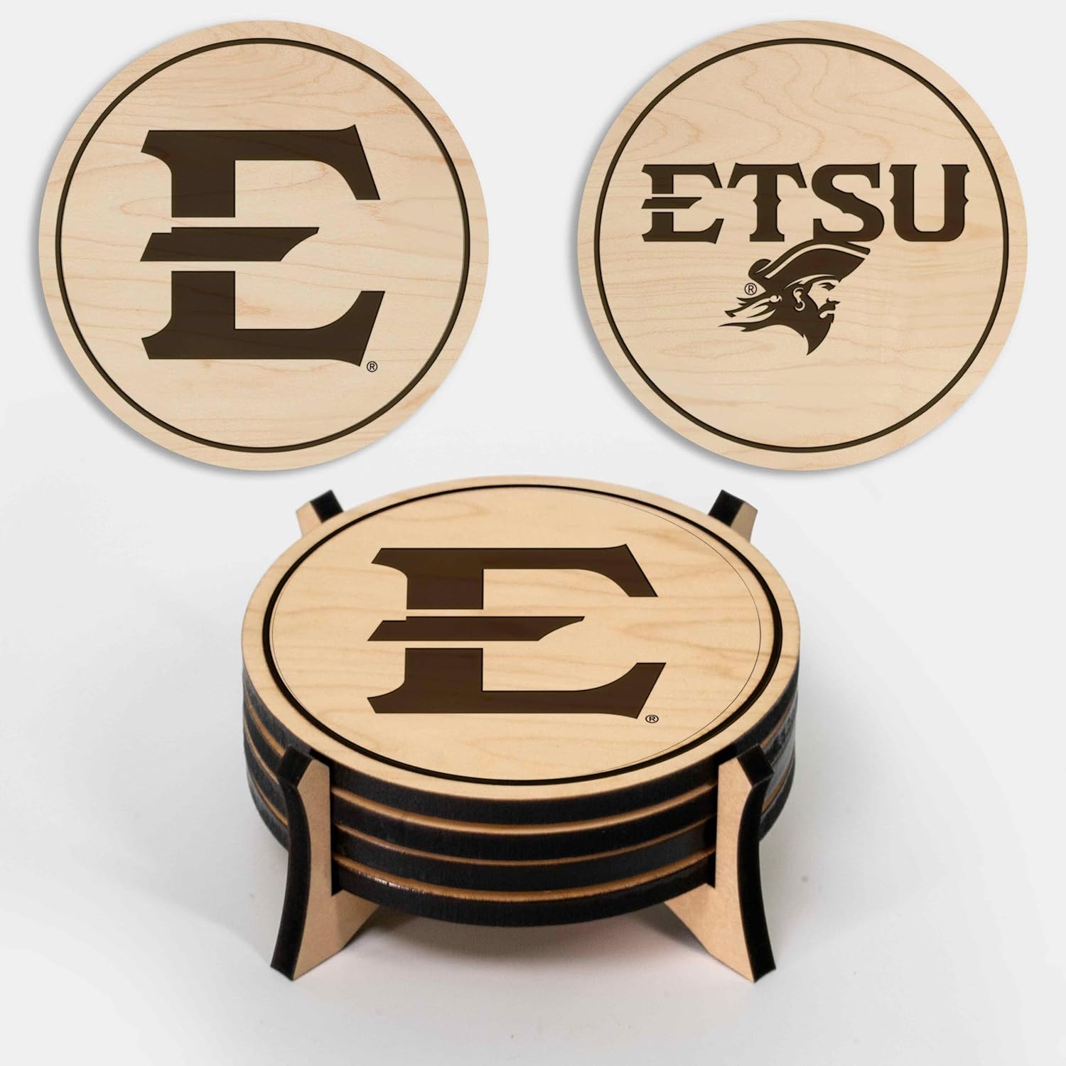 LazerEdge East Tennessee State Buccaneers Wooden Coaster Set - Maple Wood - Officially Licensed Product - 4-Pack
