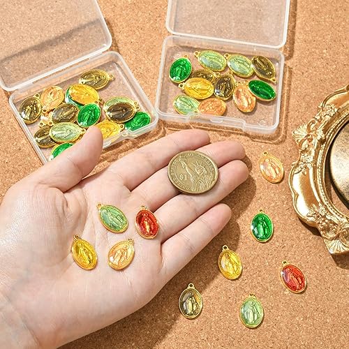 Miniatura 3 de 20 colgantes pequeños de esmalte de latón con diseño de Jesucristo, ovalados, católico, de oro milagroso, para accesorios de joyería, 0.768in