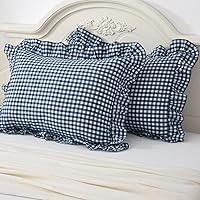 Vista 30 de juego de 2 fundas para cojín con volantes a cuadros negro/blanco, fundas de almohada decorativas de algodón lavado a cuadros estilo granja, fundas