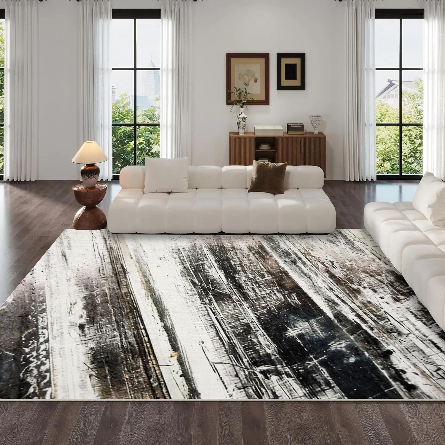 Tapis de salon gris abstrait pour une chambre moderne et douce