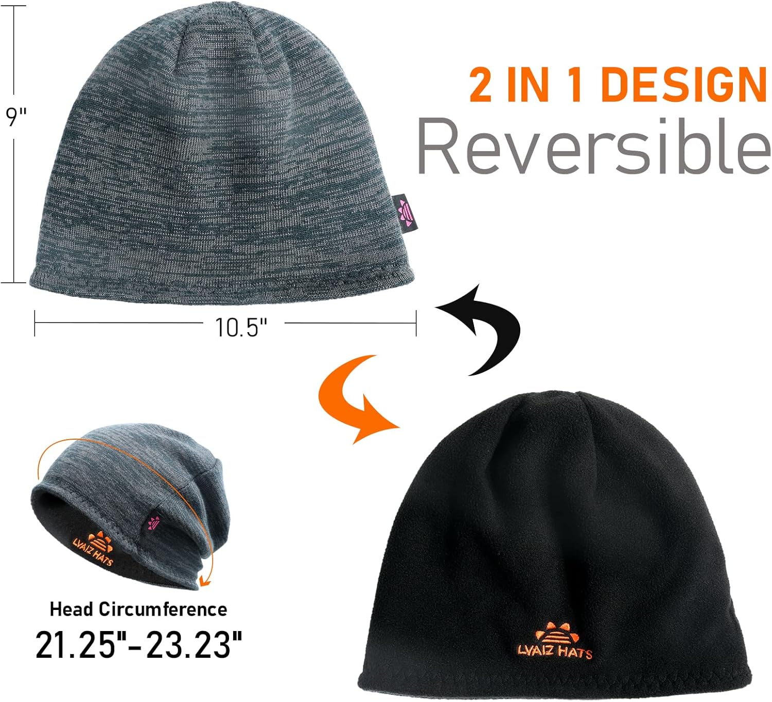 Lvaiz Winter Fleece Lined Knitted Beanie Hats for Men Reversible Windproof Watch Hat Warm Skull Cap for Women - Image 5