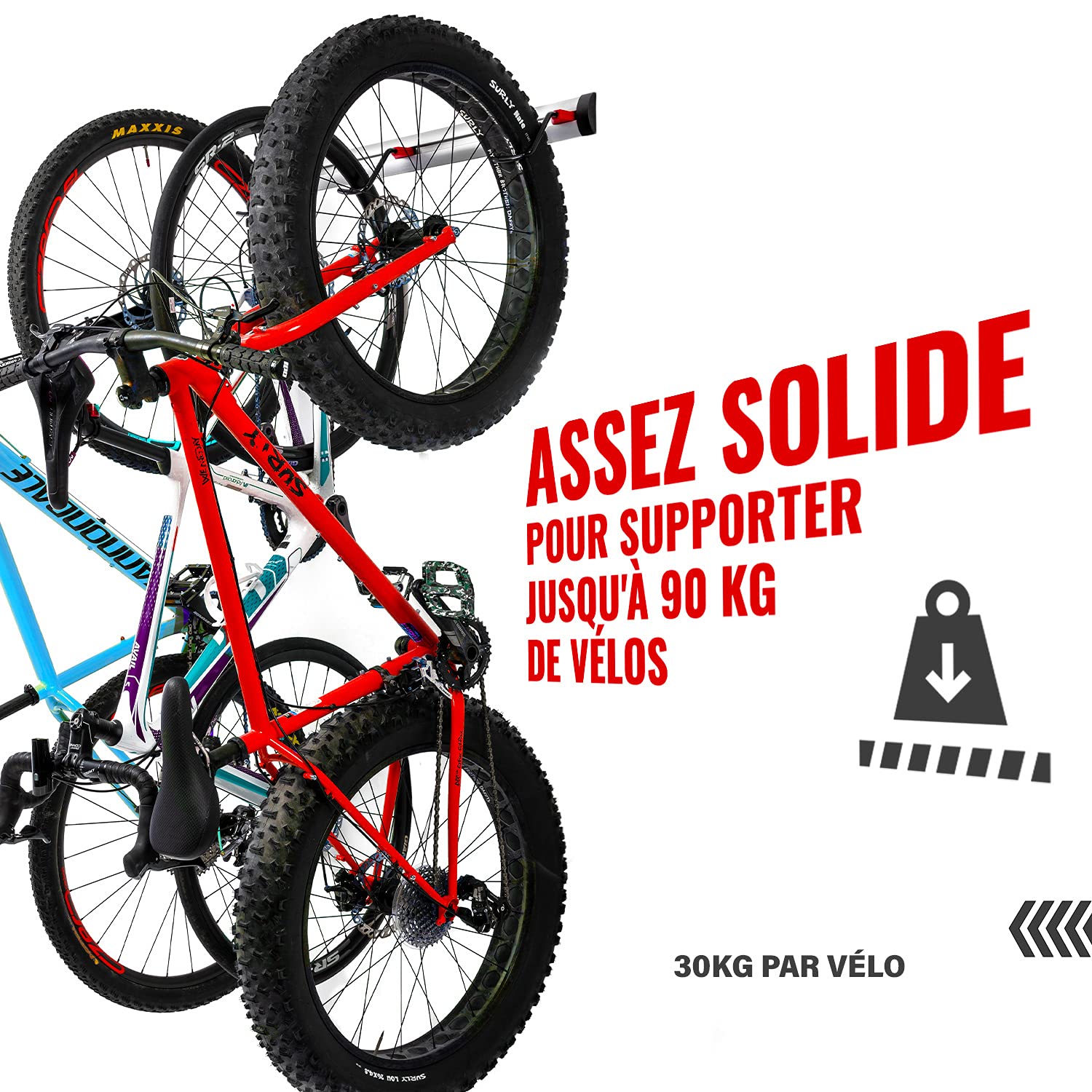 PRO BIKE TOOL Support mural intérieur réglable pour le garage ou la maison - Support vertical pour vélos de route ou de montagne - 3 ou 6 versions de vélos