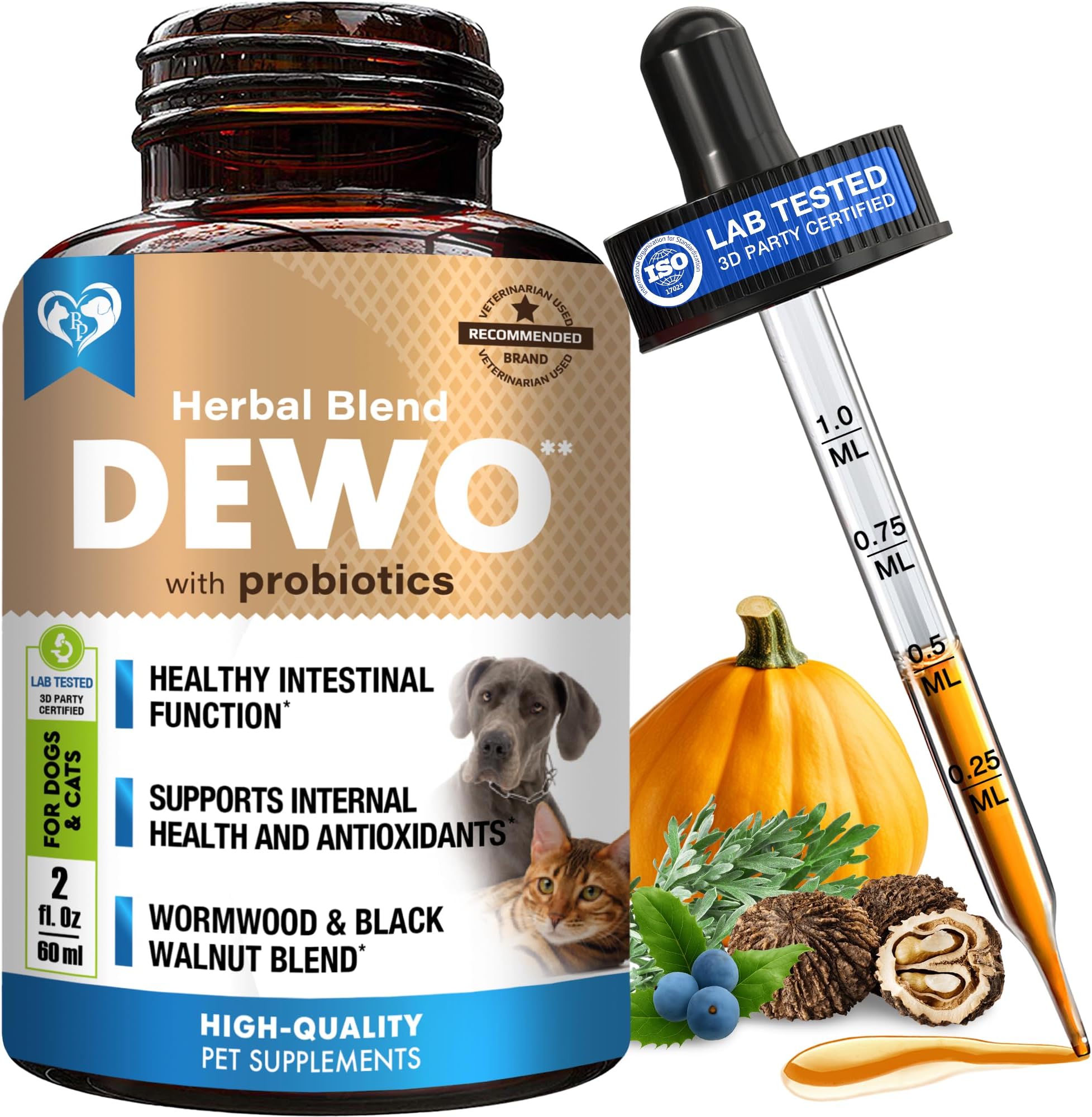Natural Intestinal Defense for Dogs & Cats – Herbal Cleanse with Black Walnut & Probiotic – Promotes Healthy Gut & Flora Balance – Advanced Broad Spectrum Formula – Made in USA