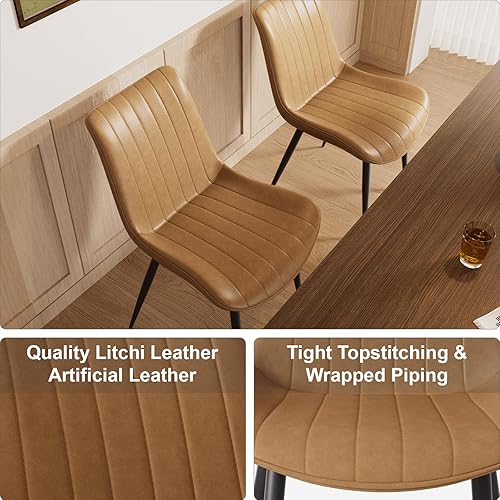 Miniatura 5 de Juego de 4 sillas de comedor tapizadas de piel sintética, modernas sillas de cocina y comedor con cómodos cojines y patas de metal negro para sala