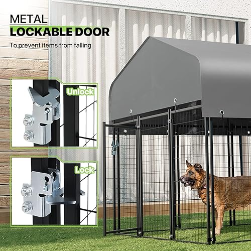 Miniatura 5 de Magshion Perrera y jaula para perros medianospequeños con cubierta impermeable, alambre con cerradura para exteriores, para patio trasero, corralito