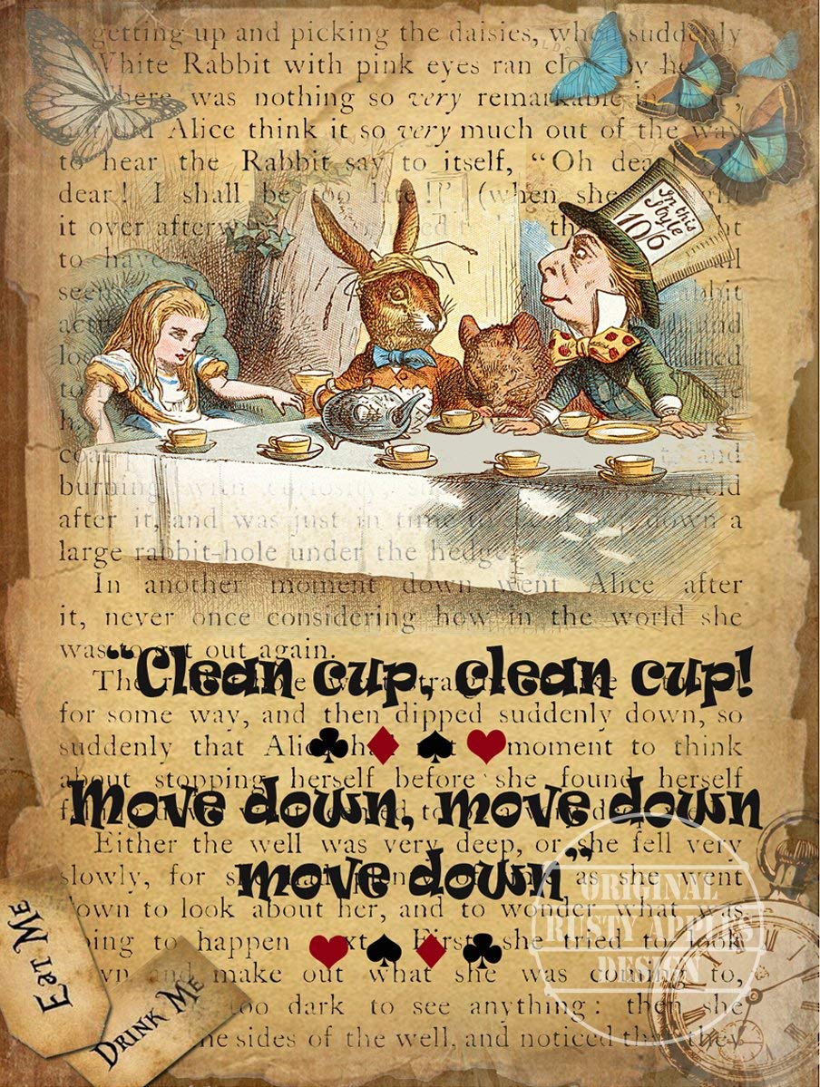 The Rusty Apples Metal Sign Co Light/Earthy Tone Alice In Wonderland Clean Cup Clean Cup Vintage - Style Metal Sign (8” X 6” 200 X 150 Mm)