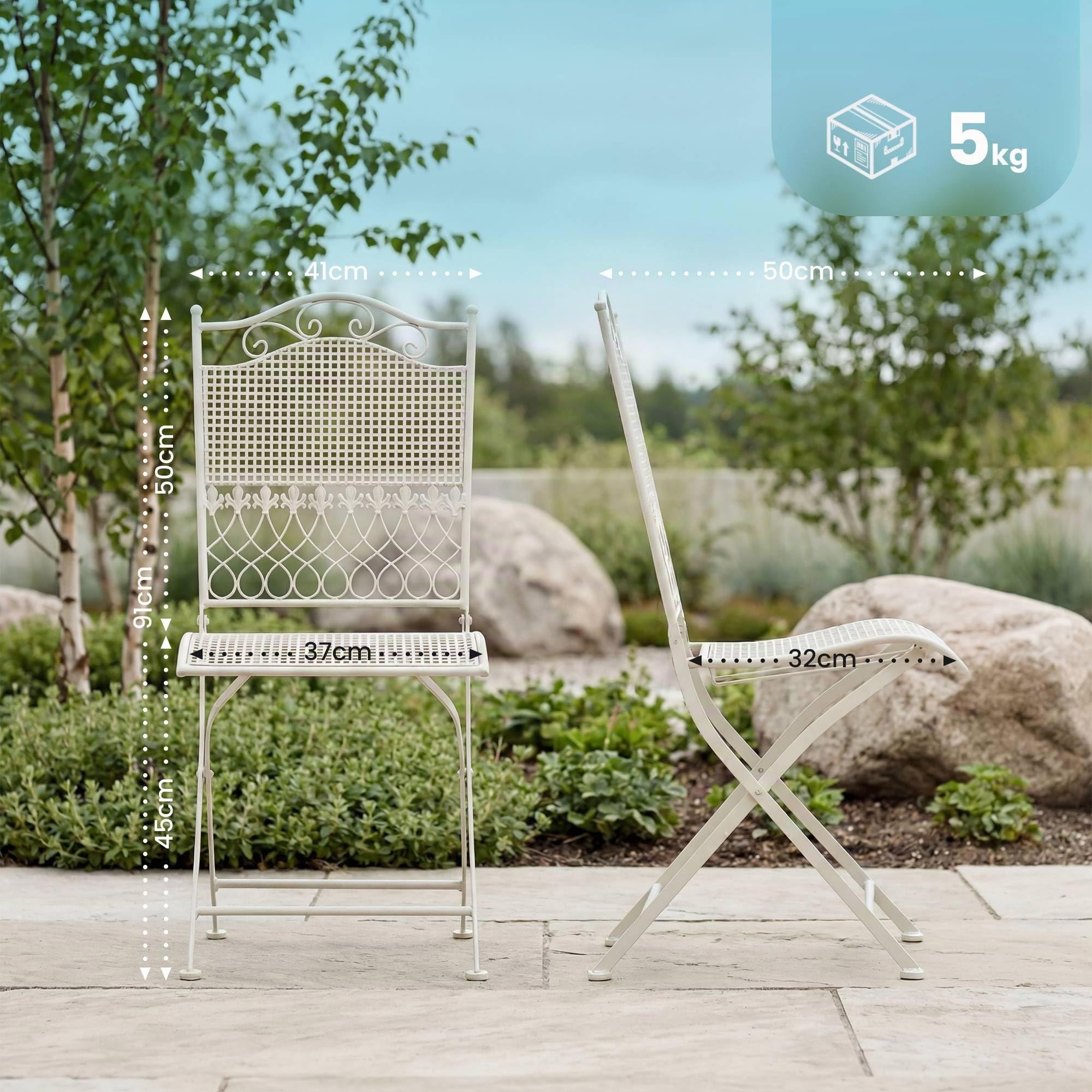 CLP Lot de 2 chaises de Jardin Pliantes Kiran, en Fer forgé Style Art Nouveau, romantiques pour terrasse, Balcon, Jardin, Couleur:Blanc
