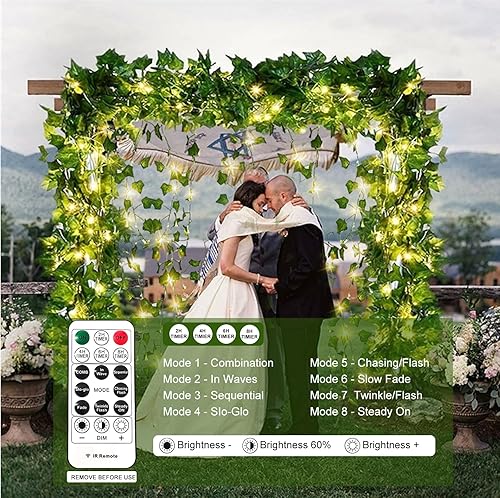 Miniatura 4 de HXWEIYE 12 Pack Artificial Ivy Greenery Garland with 200LED Fairy Curtain String Light, Fake Hanging Plants Vines for Wedding Party Garden Greenery