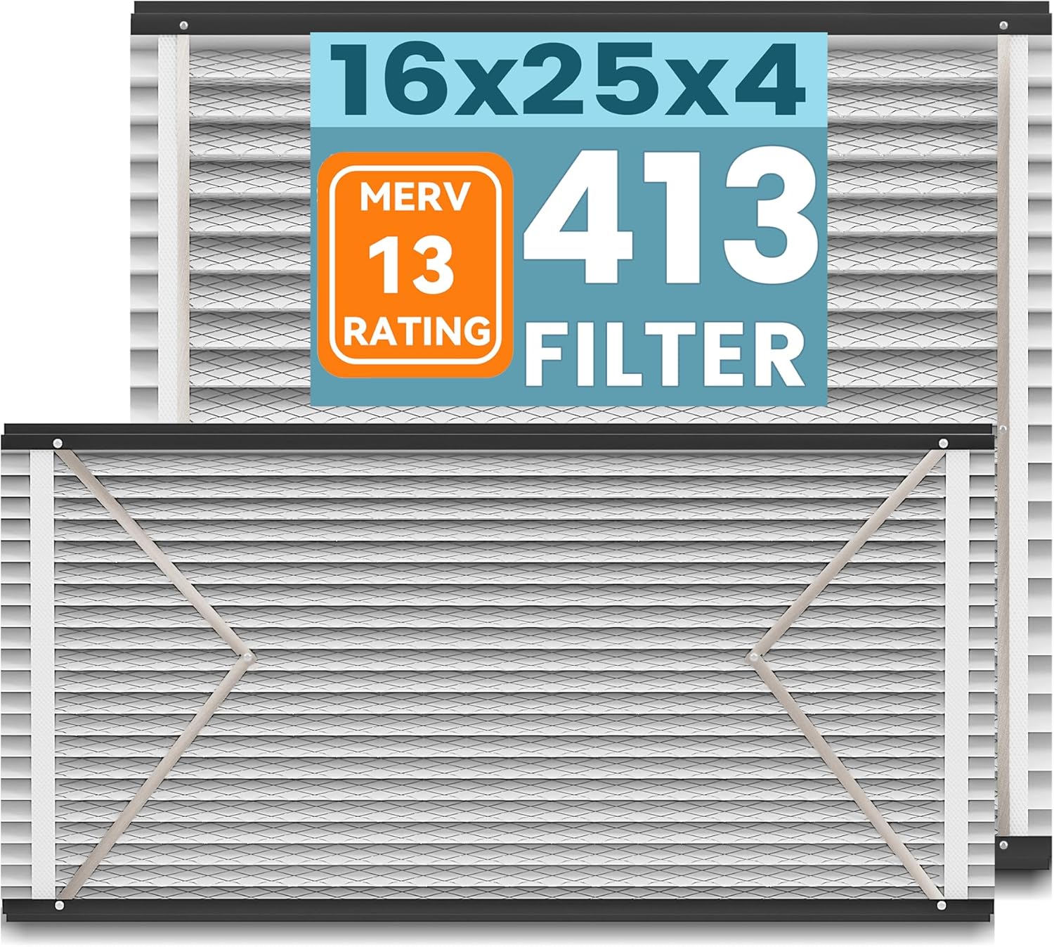 2 Pack 413 Replacement Filter Compatible with April-Aire 413 Whole House Models 1410, 1610, 2410, 2416, 3410, 4400, MERV 13 Furnace Filter Replacement, 16x25x4 413-2pack