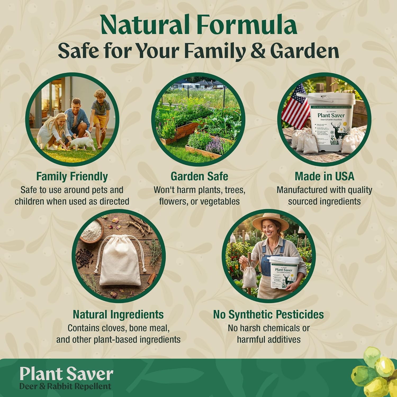 Deer & Rabbit Repellent – All Natural Scent-Based Animal Protection – Safe for Pets & Plants – Long-Lasting Up to 6 Months – Repels Elk, Moose & Rodents – 10 lbs with 50 Refillable Bags