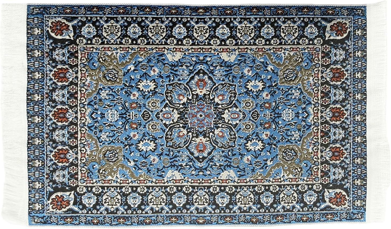 EMiEN Blue Floral Print Vintage Woven Carpet Rug Blanket Miniature Ornament Kits,Miniature Ornament for DIY Dollhouse Decoration