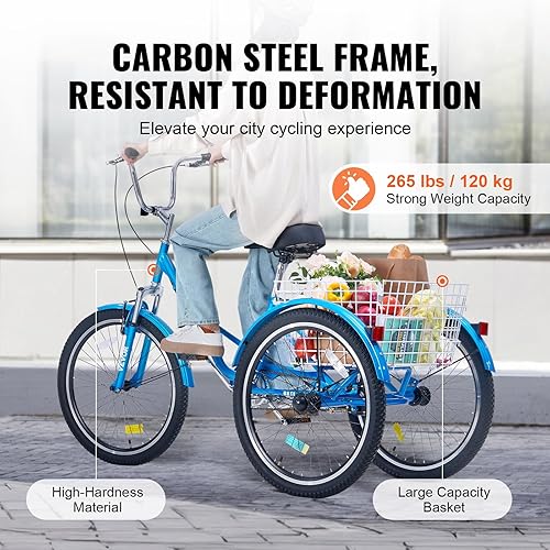 Miniatura 6 de VEVOR Triciclo plegable para adultos, triciclos plegables para adultos, bicicleta de crucero de 3 ruedas con cesta grande y asiento ajustable,