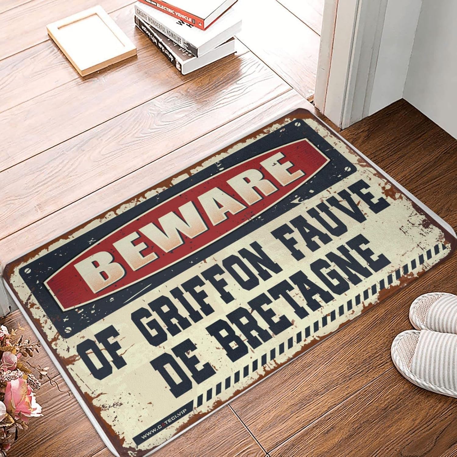 Indoor Mats for Front Door Entry Beware of Griffon Fauve De Bretagne Doormat Vintage Decor Man Cave Stuff(65X90CM)
