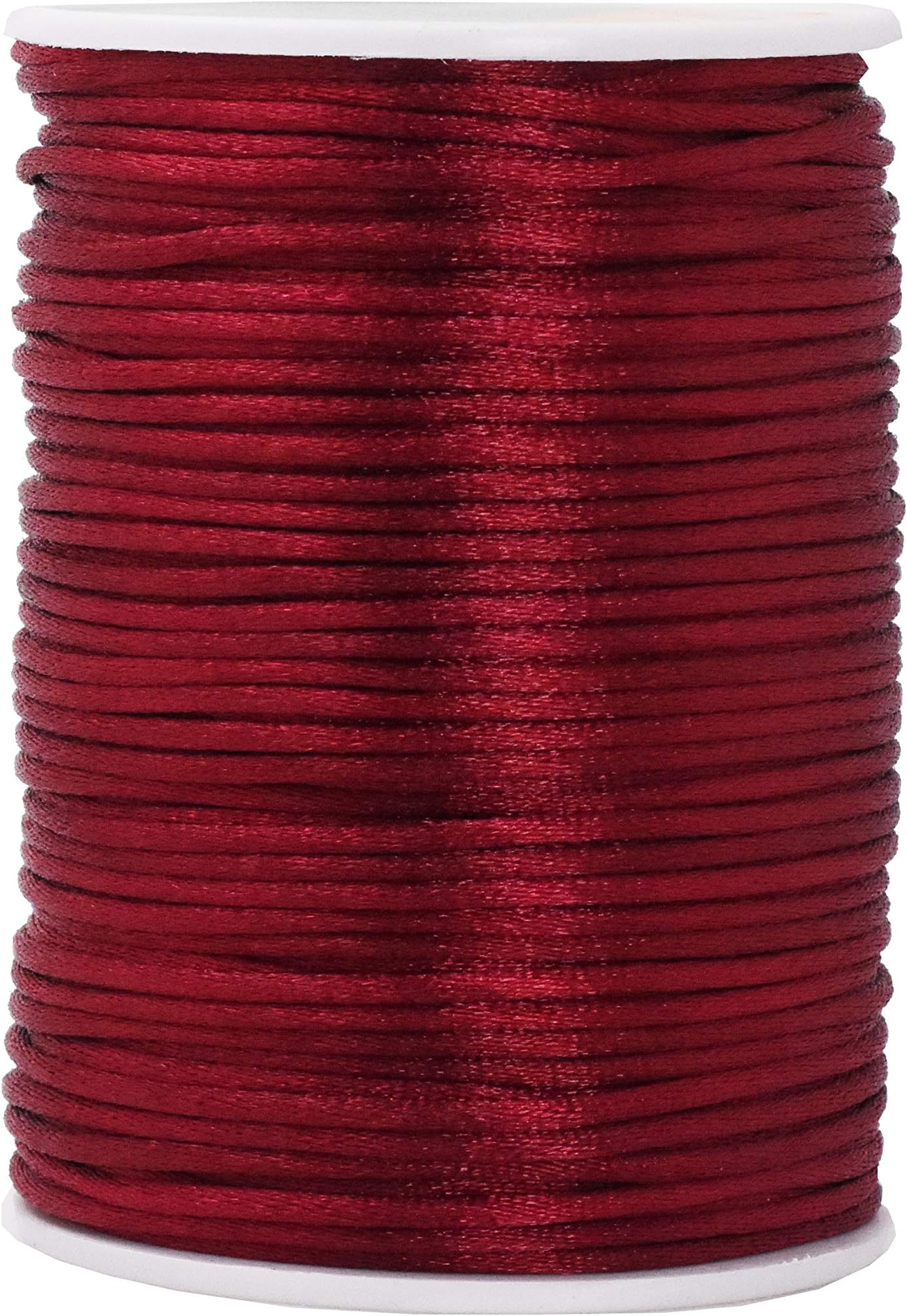 Mandala Crafts Satin Rattail Cord String from Nylon for Chinese Knot, Macramé, Trim, Jewelry Making Maroon 2mm